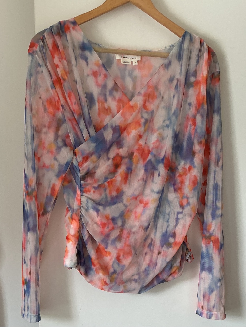 ANTHROPOLOGIE Women's Watercolor Print Wrap Top in Multi-Color